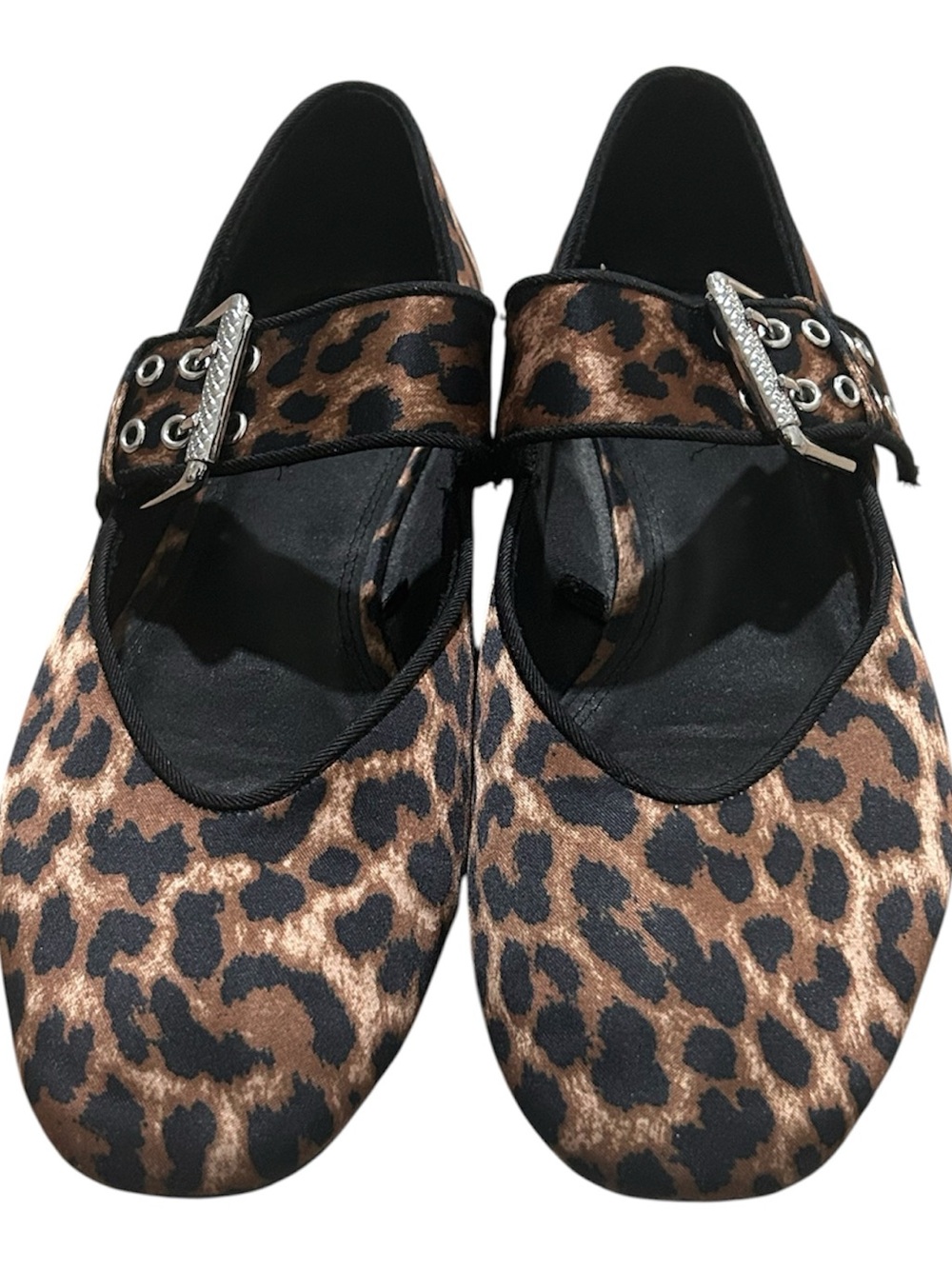 Zara Leopard Print Mary Jane Flats - Brown & Black